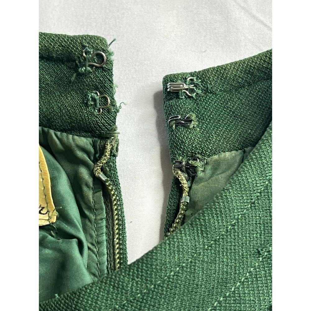 Vintage 60s Joan Leslie By Kasper Dress Union Pure Virgin Wool Green Cocktail - Picture 6 of 11